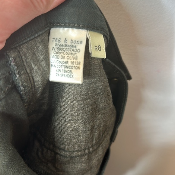 RAG & BONE JEANS SIZE 28 GREEN THE DRE JEANS AGED DARK OLIVE GREEN - Picture 6 of 7